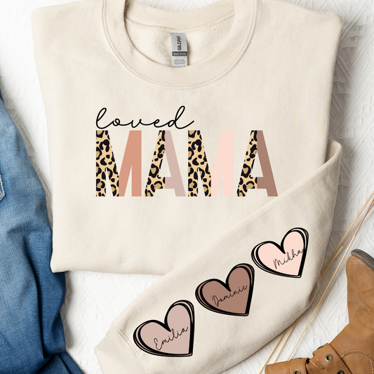 Personalized Natural Colors Loved Mama Graphic Sweatshirt